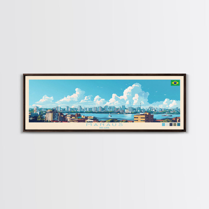 Manaus, Brazil Panoramic Travel Poster Canvas Print, Manaus, Brazil Painting, Brazil Art, Manaus Panoramic Travel Art, Travel Painting