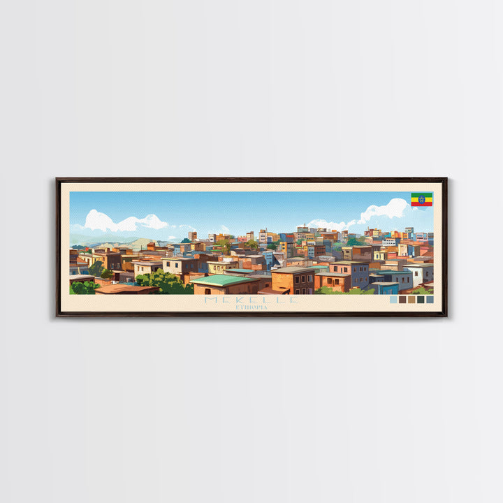 Mekelle, Ethiopia Panoramic Travel Poster Canvas Print, Mekelle, Ethiopia Painting, Ethiopia Art, Mekelle Panoramic Travel Art, Travel Painting