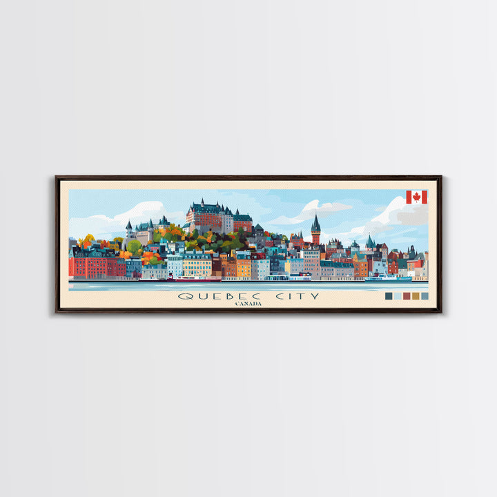 Quebec City, Canada Panoramic Travel Poster Canvas Print, Quebec City, Canada Painting, Canada Art, Quebec City Travel Art, Guest Room Painting