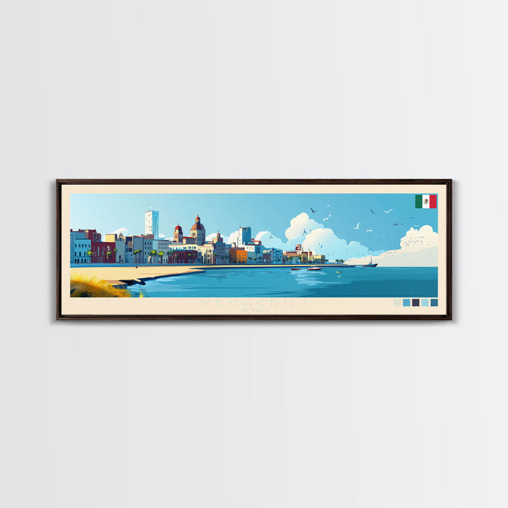 Panoramic Travel Poster Veracruz, Mexico Canvas Print, Veracruz, Mexico Painting, Mexico Art, Veracruz Travel Art, Guest Room Painting