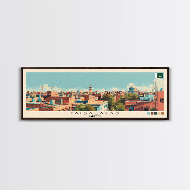 Faisalabad, Pakistan Panoramic Canvas Print, Faisalabad, Pakistan Painting, Pakistan Art, Faisalabad Travel Poster, Travel Art, Living Room Painting
