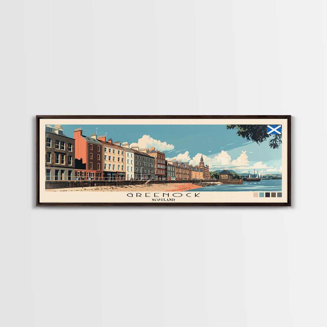 Greenock, Scotland Panoramic Canvas Print, Greenock, Scotland Painting, Scotland Art, Greenock Travel Poster, Travel Art, Guest Room Painting