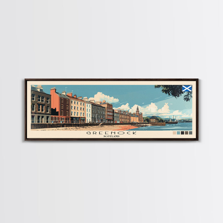 Greenock, Scotland Panoramic Canvas Print, Greenock, Scotland Painting, Scotland Art, Greenock Travel Poster, Travel Art, Guest Room Painting