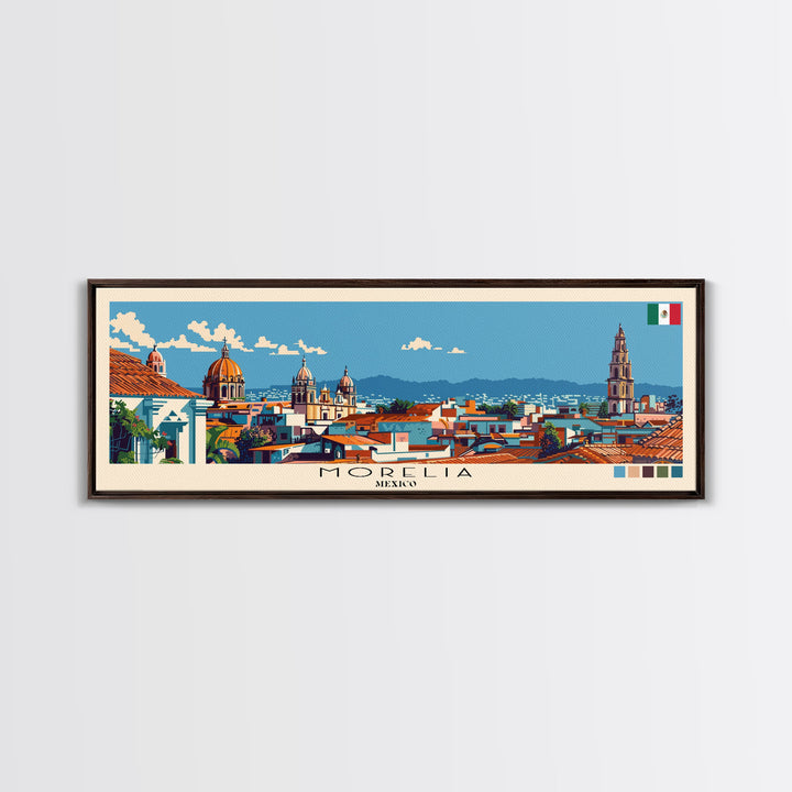 Morelia, Mexico Panoramic Canvas Print, Morelia, Mexico Painting, Mexico Art, Morelia Travel Poster, Travel Art, Vacation Gift