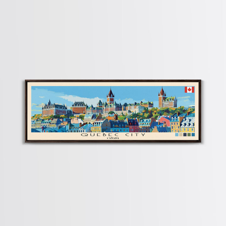 Quebec City, Canada Panoramic Canvas Print, Quebec City, Canada Painting, Canada Art, Quebec City Travel Poster, Travel Art, Vacation Gift