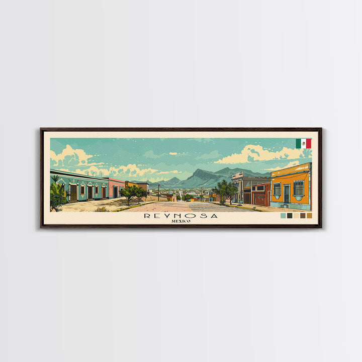 Reynosa, Mexico Panoramic Canvas Print, Reynosa, Mexico Painting, Mexico Art, Reynosa Travel Poster, Travel Art, Guest Room Painting