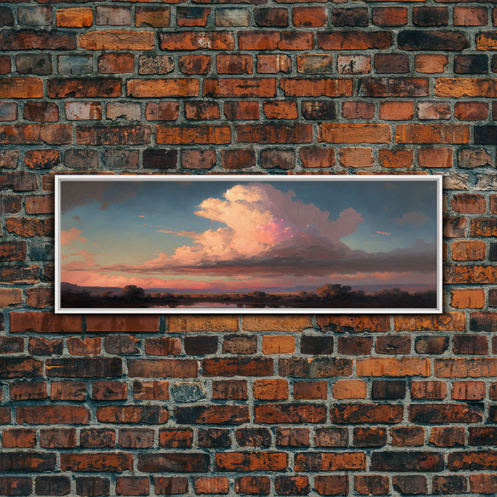 Panoramic Framed Canvas Texas Prairie Sunset Wall Art, Living Room, Bedroom Decor, Sunset Art, Watercolor Painting, Original Artwork