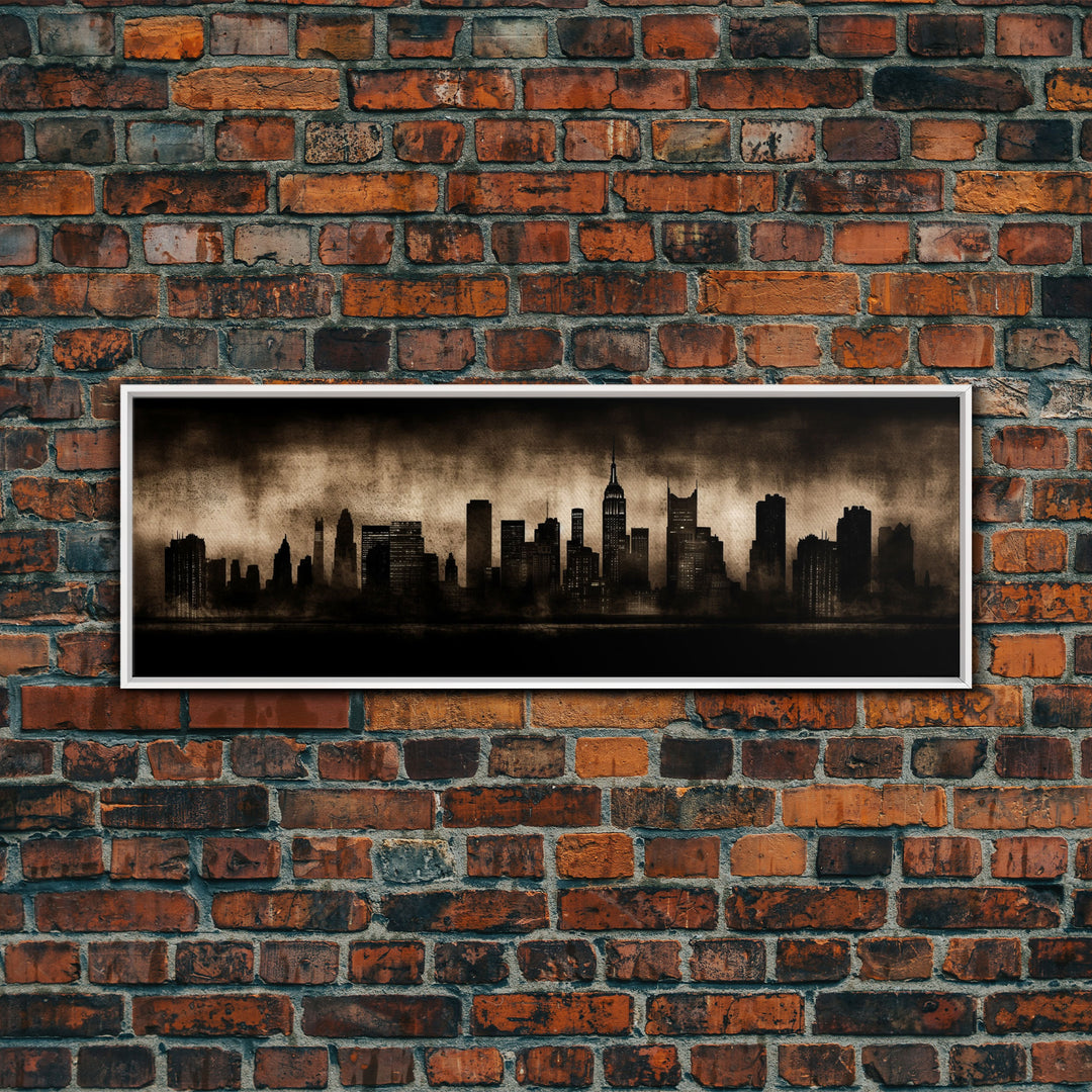 City Skyline Grunge Wall Art Canvas Print, City Art, Dark Urban Art, Large Urban Art Print, Wall Decor, Panoramic, Wall Art, Canvas Print