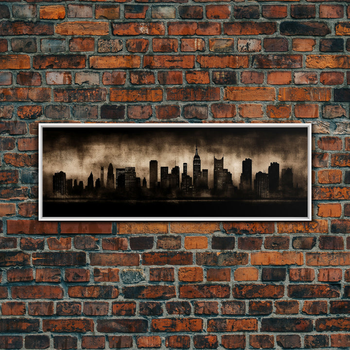City Skyline Grunge Wall Art Canvas Print, City Art, Dark Urban Art, Large Urban Art Print, Wall Decor, Panoramic, Wall Art, Canvas Print