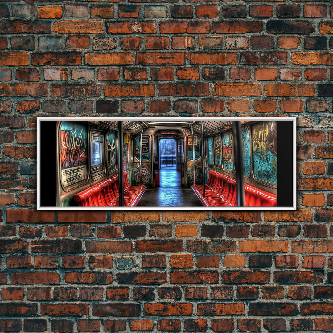 Urban Art Print, Graffiti On Abandoned Subway Train Canvas Print, Wall Decor, Large Framed Canvas Print, Panoramic, Wall Art, Canvas Print