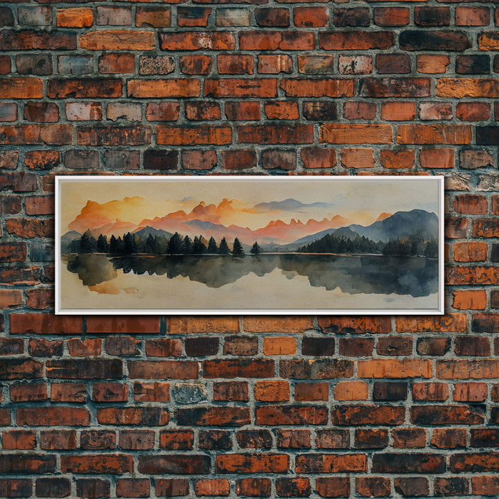 Unique watercolor painting of a forest fire, panoramic canvas print, ready to hang, gloomy wall decor