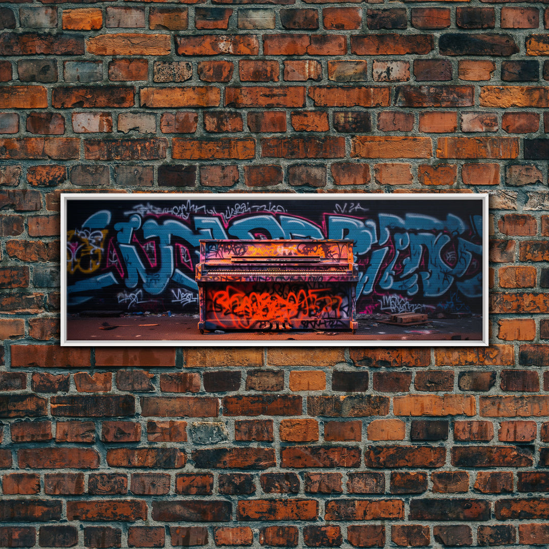 Graffiti Covered Piano Extra Large Wall Art, Street Art Canvas Art Print, Living Room Wall Art, Game Room Decor, Colorful Gift for Teenagers