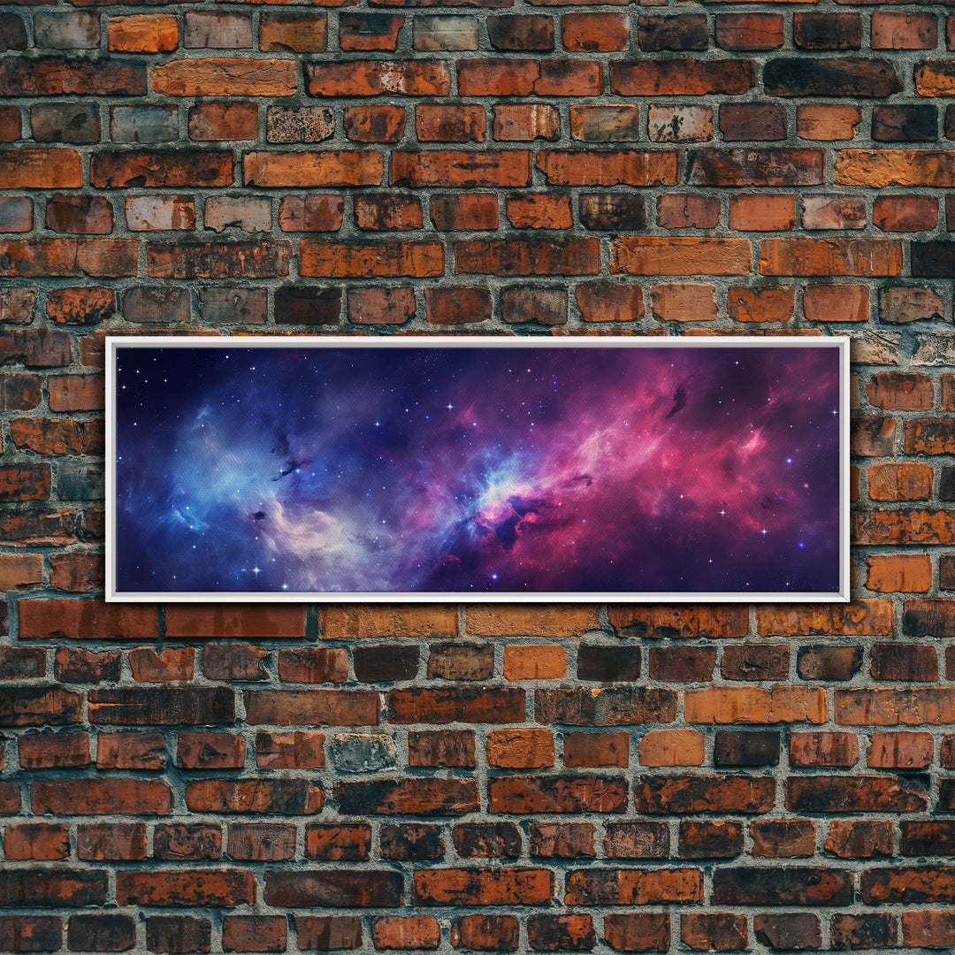 The Cosmic Balance, Framed Canvas Print Wall Art, Space Art, Galaxy Print, Turquoise and Pink Starry Night Sky