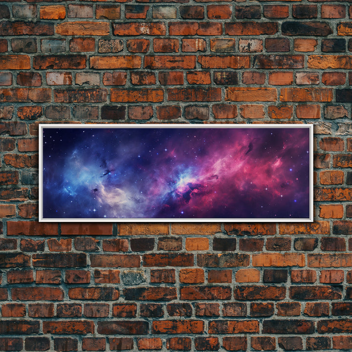 The Cosmic Balance, Framed Canvas Print Wall Art, Space Art, Galaxy Print, Turquoise and Pink Starry Night Sky