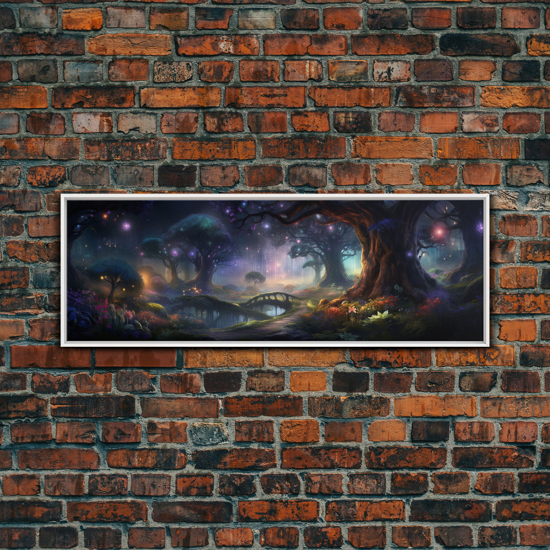 Spiritual Fantasy Forest Wall Art Print, Lanterns and Glowing Trees and Rivers, Fantasy Painting, Living Room Wall Art