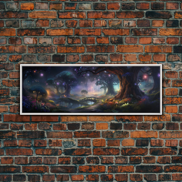 Spiritual Fantasy Forest Wall Art Print, Lanterns and Glowing Trees and Rivers, Fantasy Painting, Living Room Wall Art