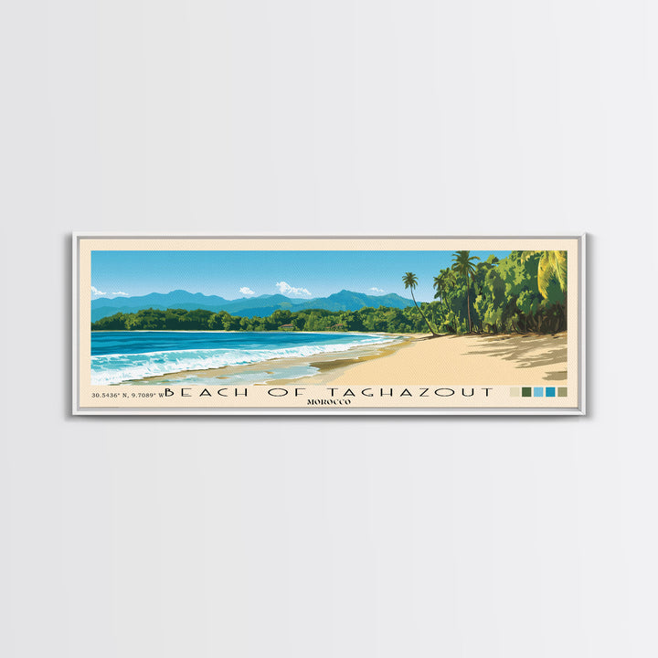 Beach of Taghazout, Morocco Panoramic Beach Print, Vacation Gift, Morocco Wall Art, Beach Painting, Beach Decor, Beach Painting
