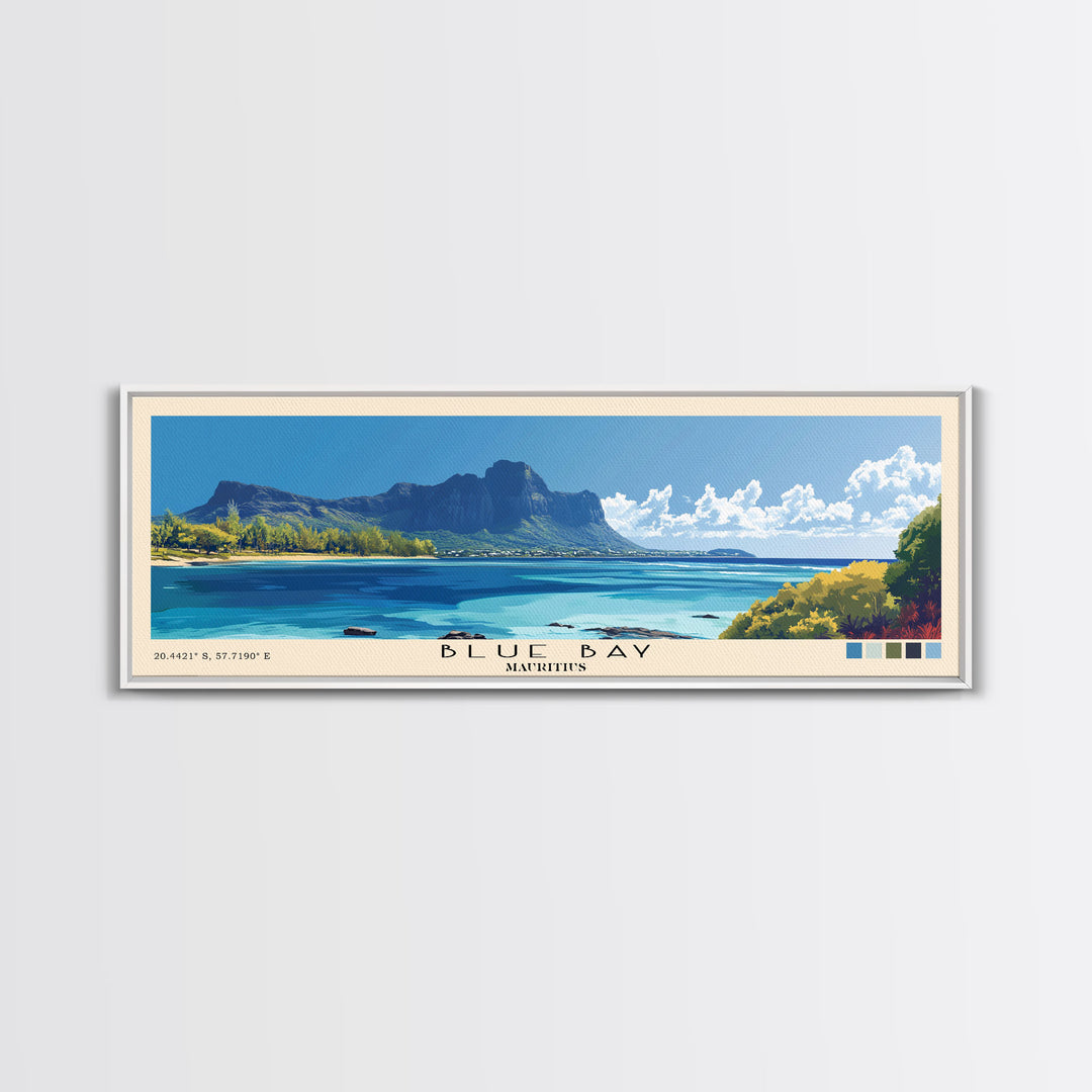 Blue Bay, Mauritius Panoramic Print, Vacation Gift, Mauritius Wall Art, Beach Painting, Beach Decor, Large Wall Art, Wood Frame Art