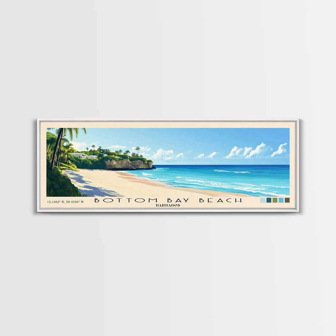Bottom Bay Beach, Barbados Panoramic Beach Print, Vacation Gift, Barbados Wall Art, Framed Canvas Print, Framed Beach Painting