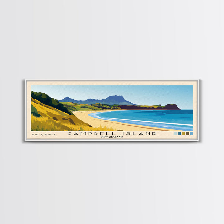 Campbell Island, New Zealand Panoramic Print, Vacation Gift, New Zealand Wall Art, Beach Painting, Beach Decor, Large Wall Art, Wood Frame Art