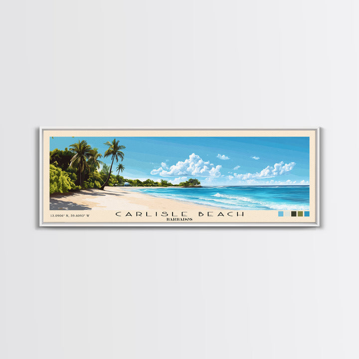 Carlisle Beach, Barbados Panoramic Beach Print, Vacation Gift, Barbados Wall Art, Framed Canvas Print, Framed Beach Painting