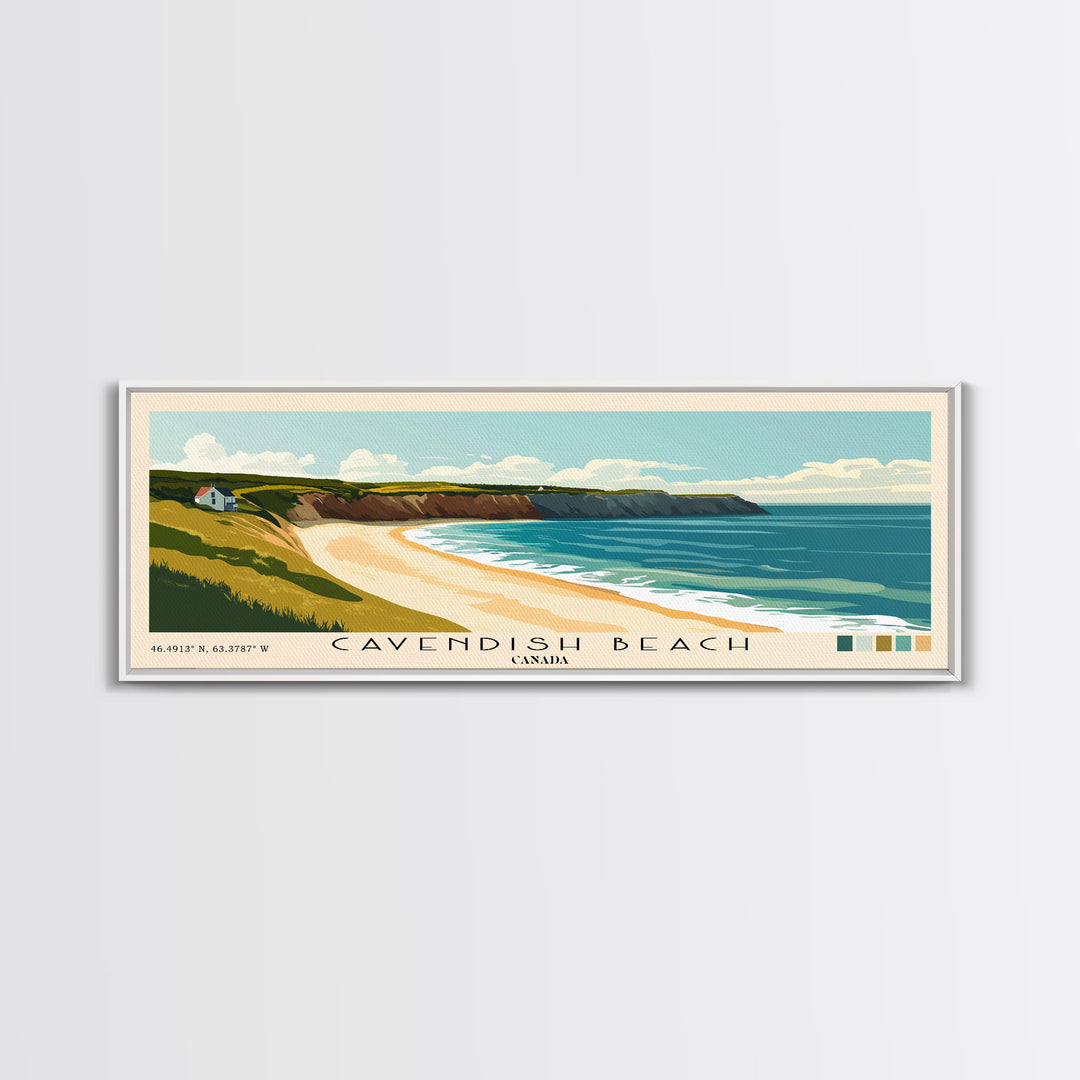 Cavendish Beach, Canada Panoramic Beach Print, Vacation Gift, Canada Wall Art, Framed Canvas Print, Framed Beach Painting