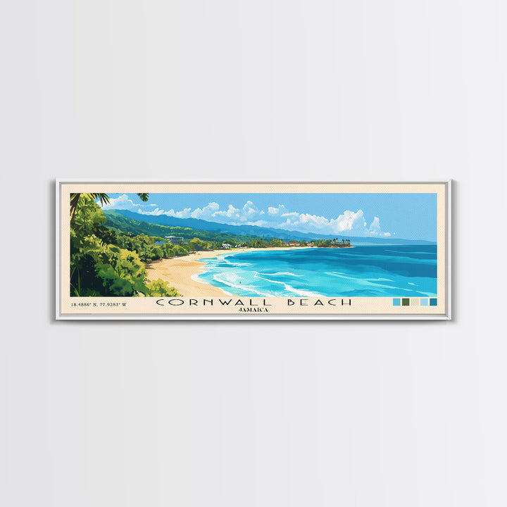 Cornwall Beach, Jamaica Panoramic Beach Print, Vacation Gift, Jamaica Wall Art, Beach Painting, Beach Decor, Beach Painting