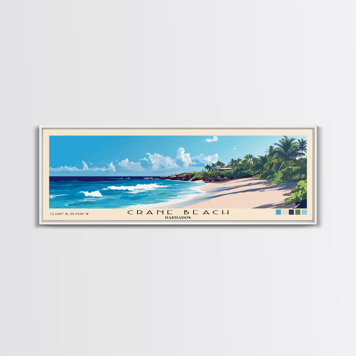 Crane Beach, Barbados Panoramic Print, Vacation Gift, Barbados Wall Art, Beach Painting, Beach Decor, Large Wall Art, Wood Frame Art