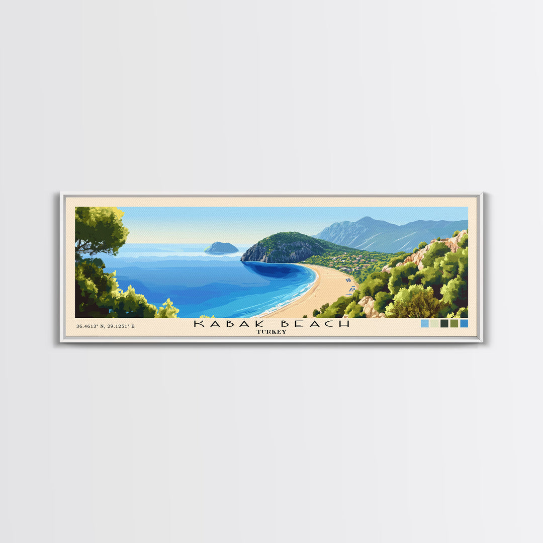Kabak Beach, Turkey Panoramic Print, Vacation Gift, Turkey Wall Art, Beach Painting, Beach Decor, Beach Or Lakehouse Art