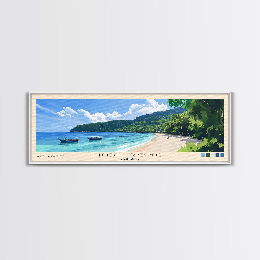 Koh Rong, Cambodia Panoramic Print, Vacation Gift, Cambodia Wall Art, Beach Painting, Beach Decor, Large Wall Art, Wood Frame Art