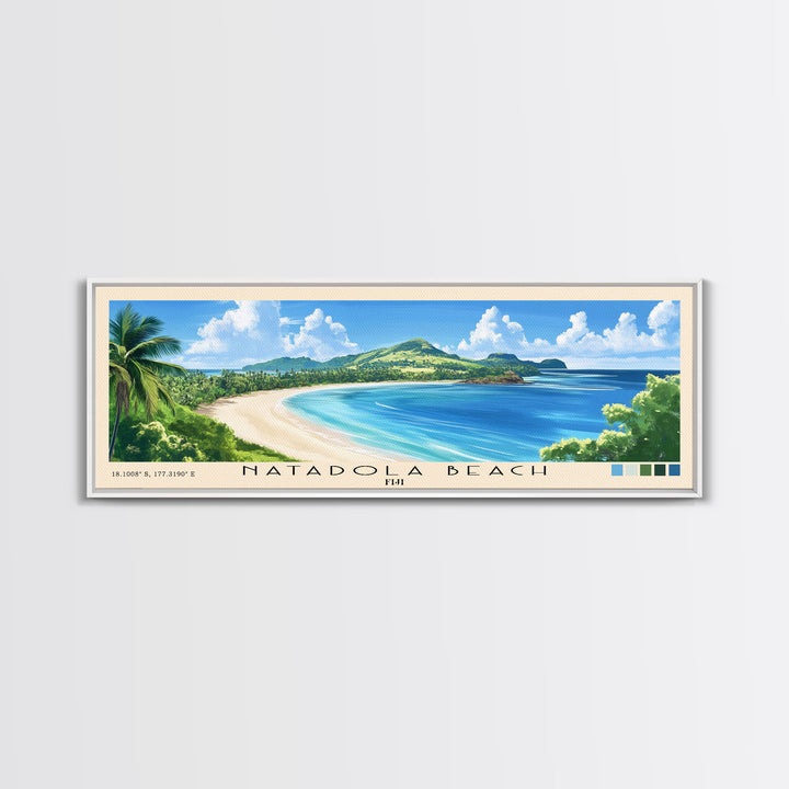 Natadola Beach, Fiji Panoramic Beach Print, Vacation Gift, Fiji Wall Art, Beach Painting, Beach Decor, Beach Painting