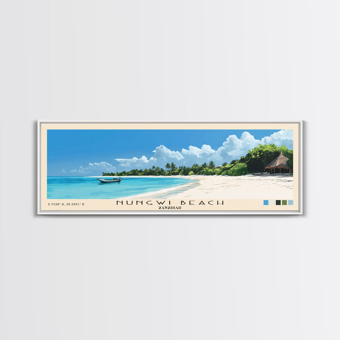Nungwi Beach, Zanzibar Panoramic Beach Print, Vacation Gift, Zanzibar Wall Art, Framed Canvas Print, Framed Beach Painting