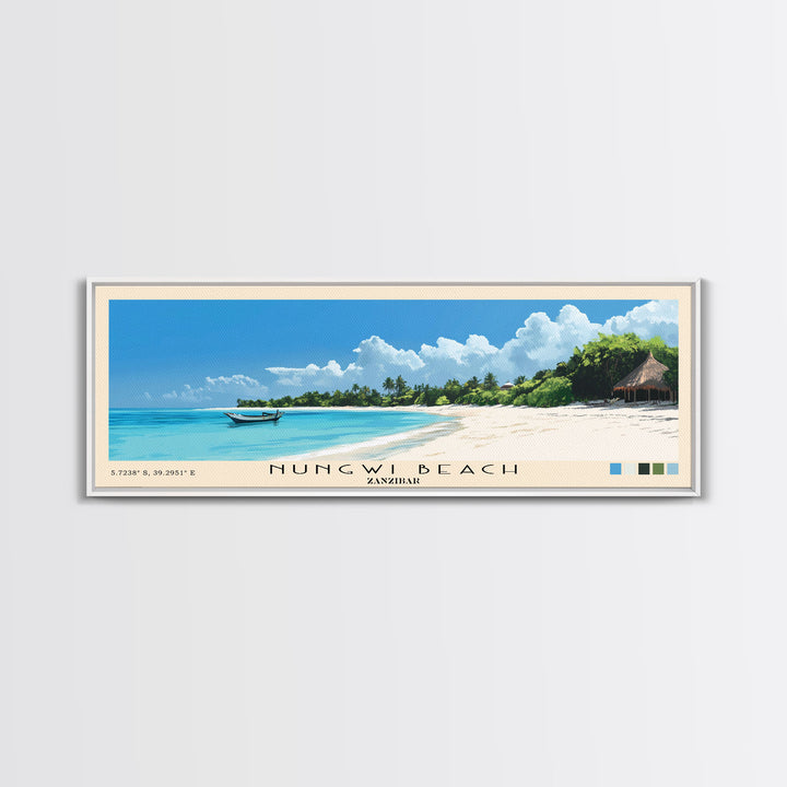 Nungwi Beach, Zanzibar Panoramic Beach Print, Vacation Gift, Zanzibar Wall Art, Framed Canvas Print, Framed Beach Painting
