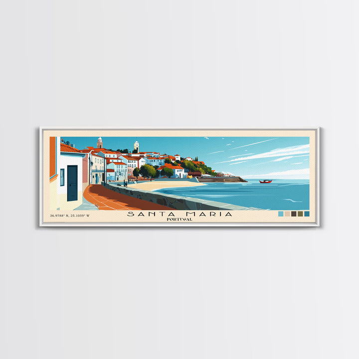 Santa Maria, Portugal Panoramic Beach Print, Vacation Gift, Portugal Wall Art, Beach Painting, Beach Decor, Beach Painting