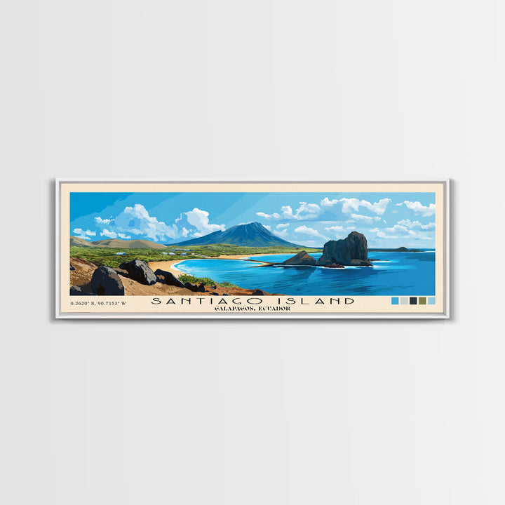 Santiago Island, Galapagos, Ecuador Panoramic Beach Print, Vacation Gift, Galapagos, Ecuador Wall Art, Framed Canvas Print, Framed Beach Painting