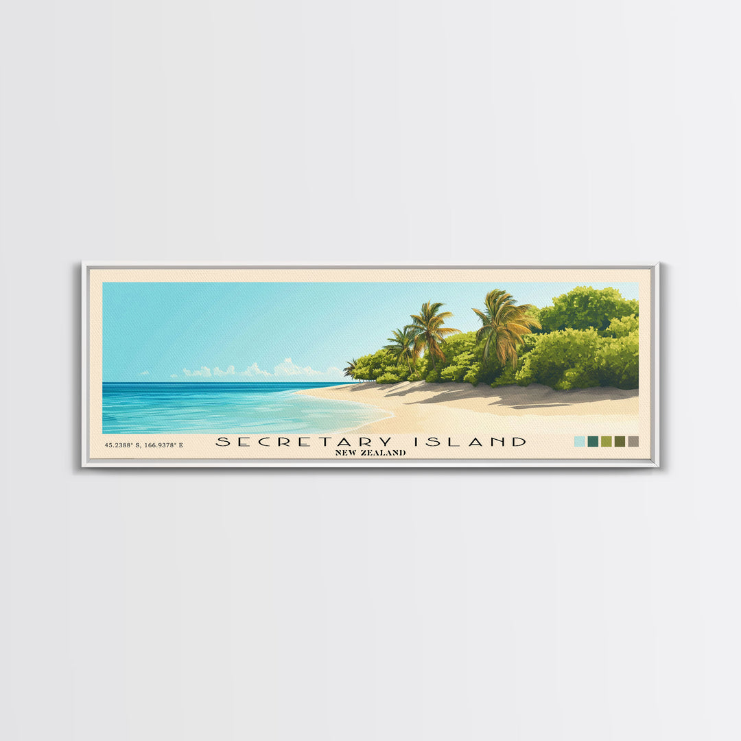 Secretary Island, New Zealand Panoramic Beach Print, Vacation Gift, New Zealand Wall Art, Beach Painting, Beach Decor, Beach Painting