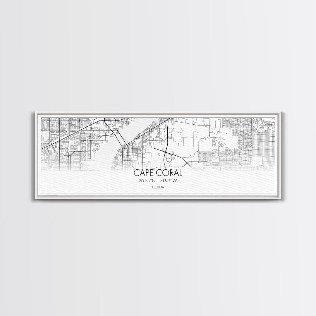 Panoramic Cape Coral City Map, Florida Art, Map Print, Minimalist Wall Art, Canvas Art, Housewarming Gift, Street Map Art, Closing Gift