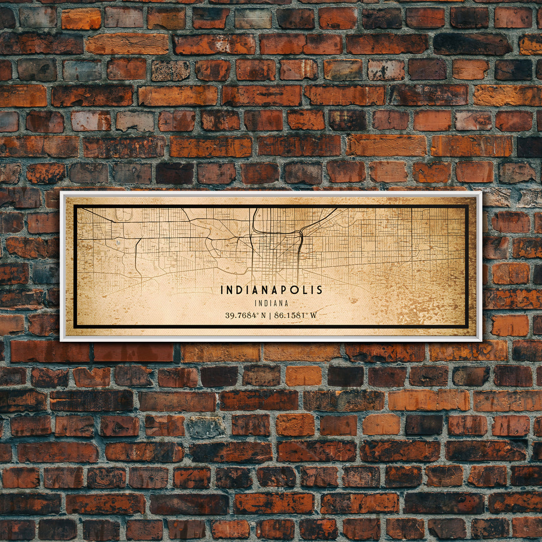 Panoramic Old Indianapolis City Map Wall Art Canvas Print, Vintage Style Map, Framed Wall Art, Cool Indiana  Wall Art, Office Decor