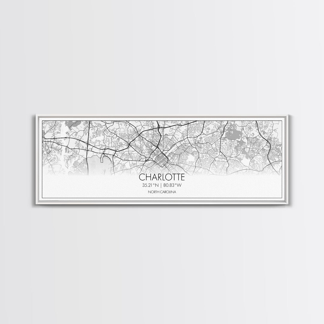 Panoramic Charlotte City Map, North Carolina Art, Map Print, Minimalist Wall Art, Canvas Art, Housewarming Gift, Street Map, Closing Gift