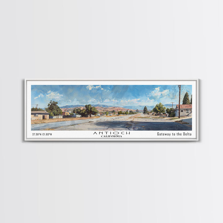 Antioch California Panoramic Painting, Watercolor Framed Canvas Print, Scenic City Art, Travel Poster, Home Decor, Wall Art, Office Wall Art