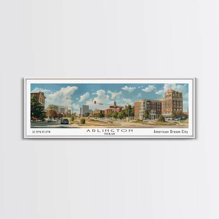 Arlington Texas Panoramic Painting, Watercolor Framed Canvas Print, Scenic City Art, Travel Poster, Wall Decor, Living Room Art, Gift Idea