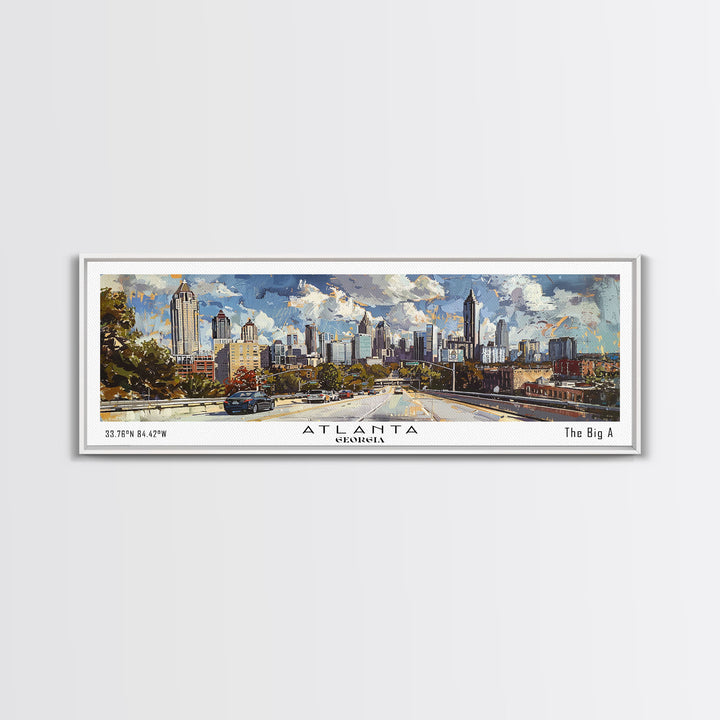 Atlanta Georgia Panoramic Watercolor Painting, Framed Canvas Print, Scenic City Art, Travel Poster, Home Decor, Wall Art, Office Wall Art