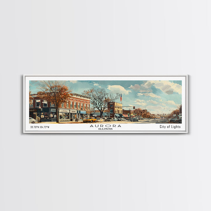 Aurora Illinois Panoramic Painting, Watercolor Framed Canvas Print, Scenic City Art, Travel Poster, Home Decor, Wall Art, Gift Idea