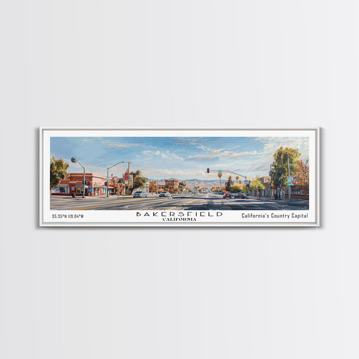 Bakersfield California Panoramic Painting, Watercolor Framed Canvas Print, Scenic City Art, Travel Poster, Home Decor, Wall Hanging, Gift Idea