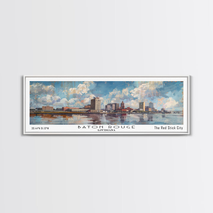 Baton Rouge Louisiana Panoramic Painting, Watercolor Framed Canvas Print, Scenic City Art, Travel Poster, Home Decor, Wall Art, Office Wall Art