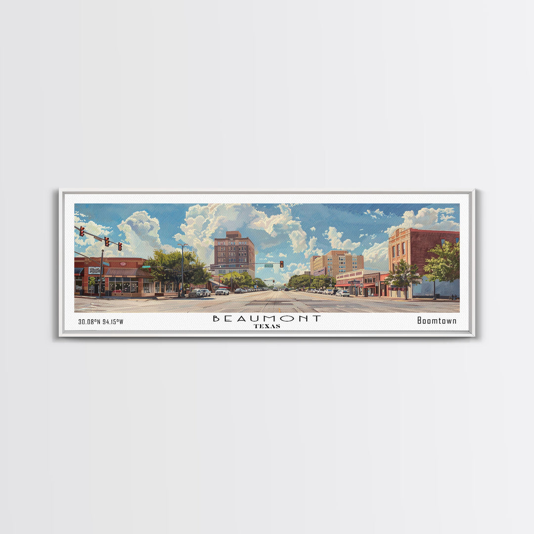 Beaumont Texas Panoramic Painting, Watercolor Framed Canvas Print, Scenic City Art, Travel Poster, Wall Hanging, Living Room Art, Gift Idea