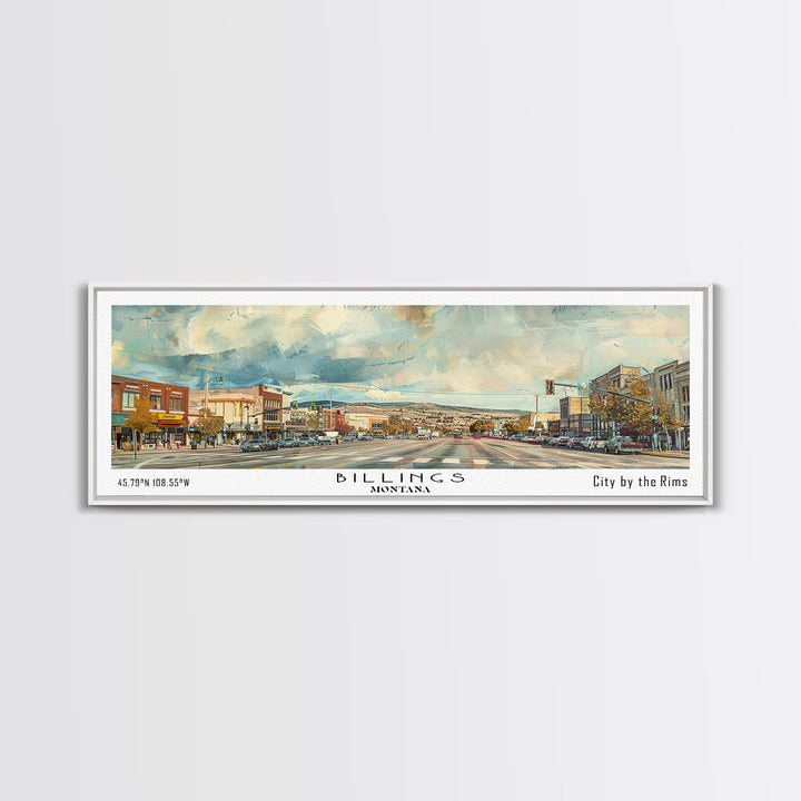 Billings Montana Panoramic Painting, Watercolor Framed Canvas Print, Scenic City Art, Travel Poster, Home Decor, Wall Hanging, Living Room Art