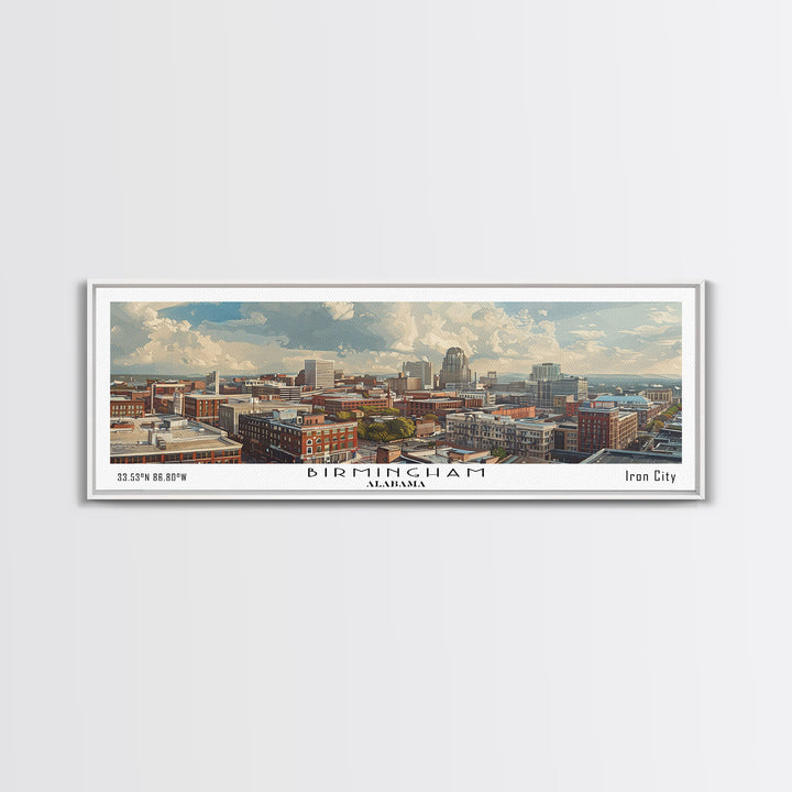 Birmingham Alabama Panoramic Painting, Watercolor Framed Canvas Print, Scenic City Art, Travel Poster, Wall Decor, Living Room Art, Gift Idea