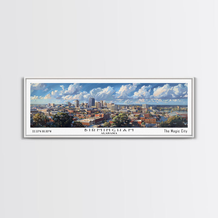 Birmingham Alabama Panoramic Watercolor Painting, Framed Canvas Print, Scenic City Art, Travel Poster, Home Decor, Wall Art, Office Wall Art