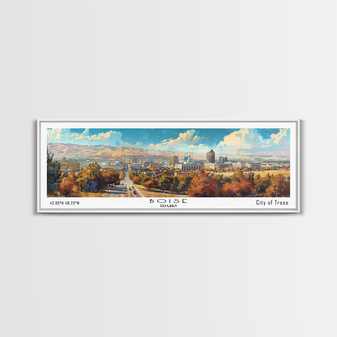 Boise Idaho Panoramic Watercolor Painting, Framed Canvas Print, Scenic City Art, Travel Poster, Wall Decor, Living Room Art, Gift Idea
